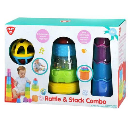 Playgo combo de sonajero y apilamiento torre de apilamiento de bolas de sonajero y pila de vasos