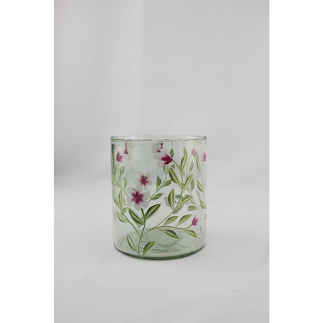 Farol ambiente mansión cristal flores rosas 13x13x15cm