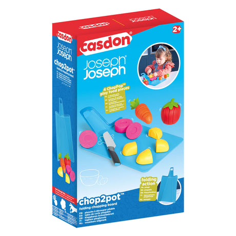 Juego de comida de juguete Casdon chop2pot con tabla de cortar plegable y cuchillo, 16 piezas.