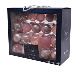 Decoris Juego de bolas navideñas mezcla de vidrio en polvo rosa 42 piezas