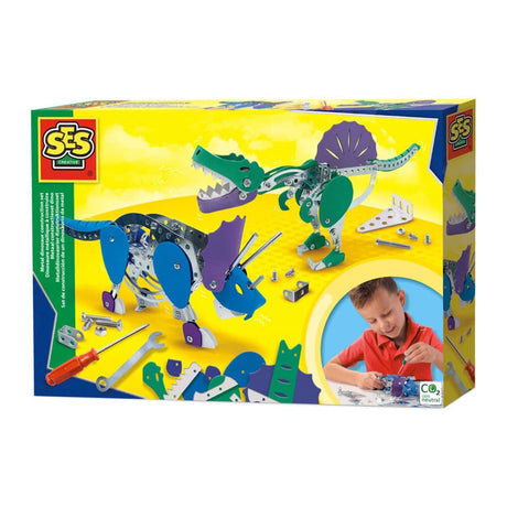 Set de seis construcciones metálicas de dinosaurios.