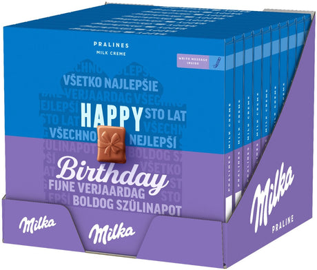 Milka feliz cumpleaños bombones de chocolate caja 10 x 110g - 20 bombones - bombones y bombones - regalo de cumpleaños para mujer o hombre - set de regalo para hombre y mujer - regalo de chocolate - regalos - amor - bombones