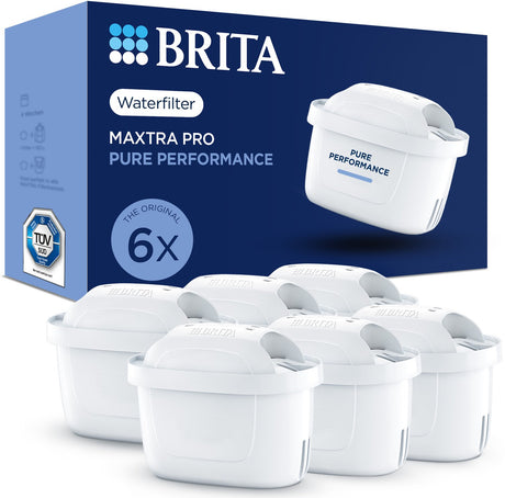 Cartucho de filtro de agua Brita maxtra pro pure performance paquete de 6 - recambio original para todas las jarras de agua del grifo de sabor puro - filtra contaminantes como pfas*, cloro, cal y metales