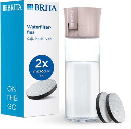 Brita - botella vital para adultos - 0,6 l - melocotón - incluye 2 cartuchos de filtro de microdiscos - ideal para botellas