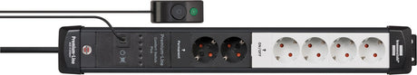 Brennerstuhl premium-line comfort interruptor más enchufe de 6 vías negro gris claro 3m h05vv-f 3g1.5 2 x permanentes, 4 x conmutables