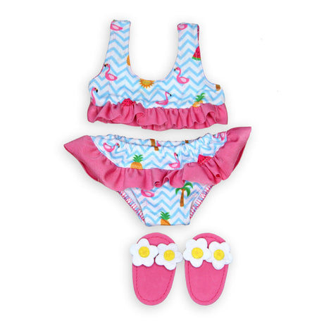 Bikini de muñeca Heless con pantuflas de flamenco, 35-45 cm