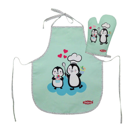 Heless conjunto de delantal infantil y guante de horno pingüino