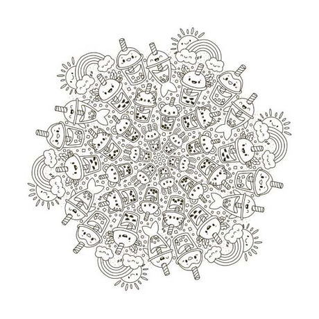 Diversión para colorear mandala kawaii de deltas