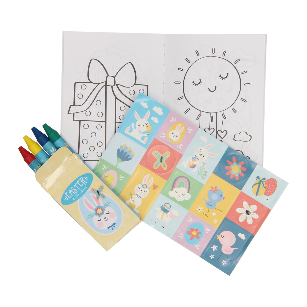 Juego de golosinas de Pascua de Wins Holland: libro para colorear, hoja de pegatinas de crayones de cera
