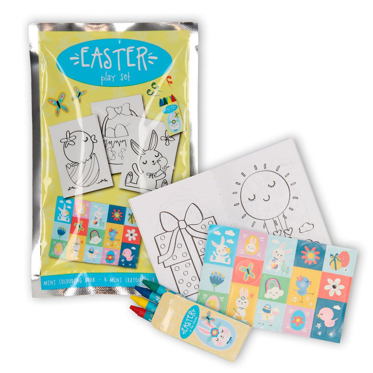 Juego de golosinas de Pascua de Wins Holland: libro para colorear, hoja de pegatinas de crayones de cera