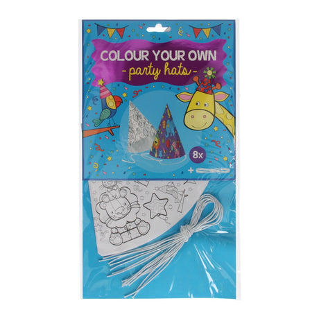 Colorea tus propios sombreros de fiesta - pack 8 sombreros con bandas elásticas