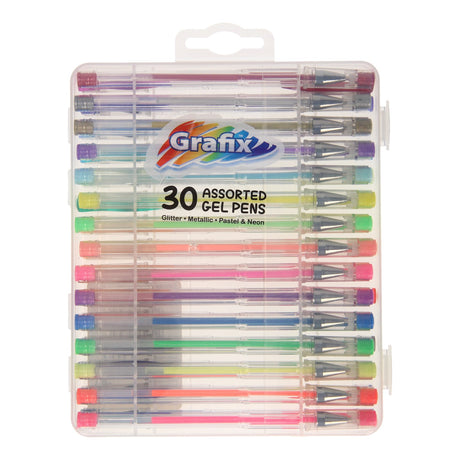 Bolígrafos de gel Grafix 30uds - escritura hand lettering - efecto brillo - efecto metálico - efecto neón - efecto pastel - bolígrafos de gel adultos