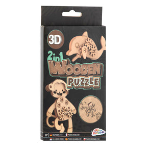 Grafix 2 en 1 rompecabezas de animales en 3D de madera