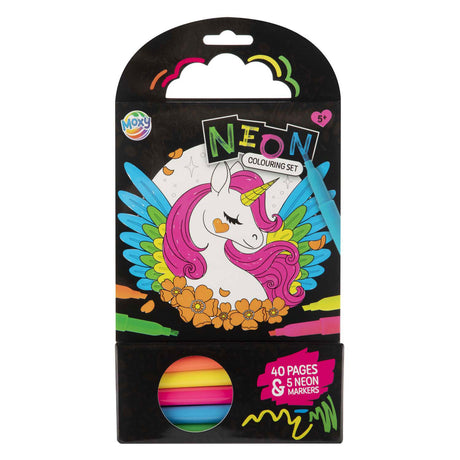 Libro para colorear en grupo de manualidades creativas, unicornio con 5 rotuladores de neón, 40 hojas