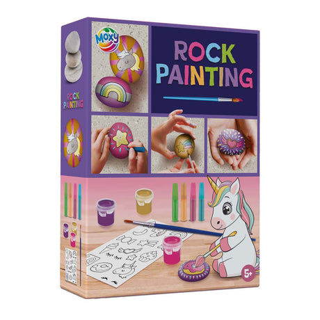 Grupo de manualidades creativas pintura de piedra unicornio.