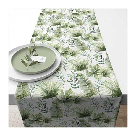 Camino de mesa Ambiente 40x150cm hojas de selva blanco