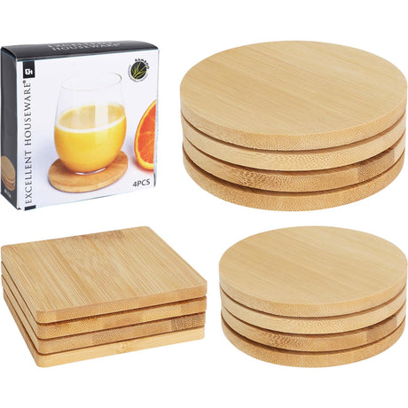 El práctico de costa de cristal excelente de los artículos para el hogar fijó bambú del diámetro 11.5cm de 4 piezas