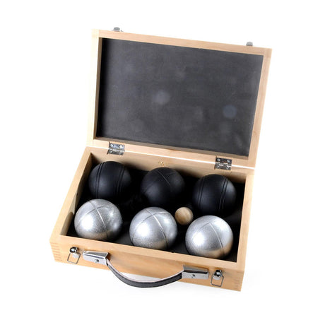 Engelhart metal jeu de boules - 6 bolas en caja de madera - negro gris - juego de lujo - petanca - petanca - bolas de metal - adecuado para cualquier pista de jeu de boules - longfield