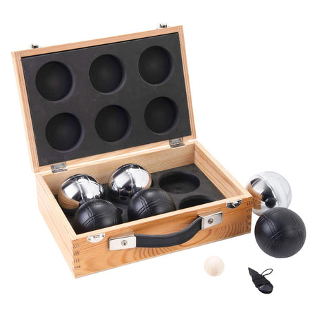 Engelhart metal jeu de boules - 6 bolas en caja de madera - negro gris - juego de lujo - petanca - petanca - bolas de metal - adecuado para cualquier pista de jeu de boules - longfield