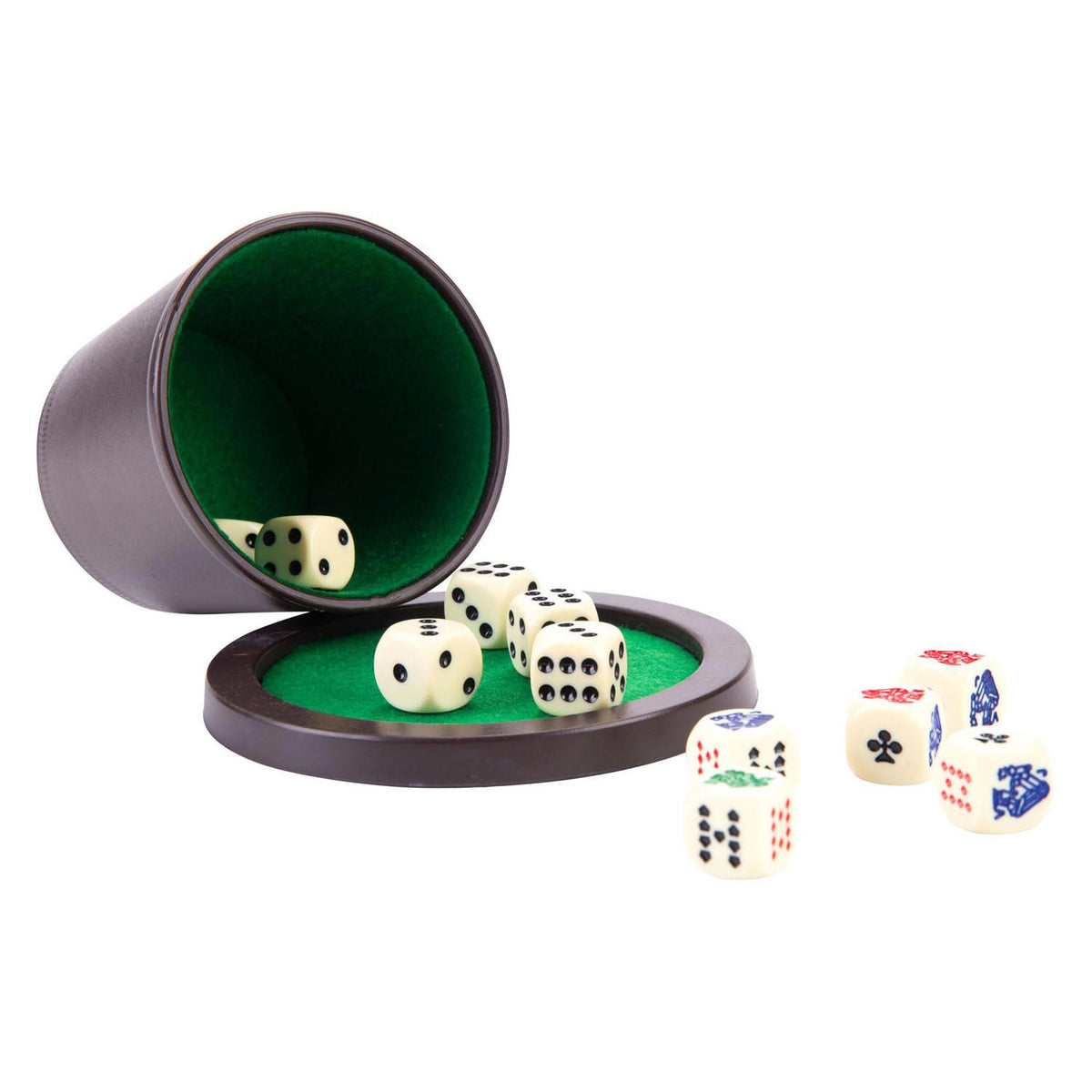 Taza de póquer Longfield con tapa, incluye 2 juegos de dados (16 mm), juego de dados, juego familiar clásico de dados, corazón de ángel