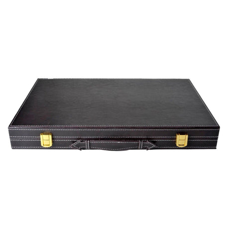 Backgammon Engelhart de 18 pulgadas - tablero cosido en marfil marrón - maleta negra con asa - edición de viaje de lujo -
