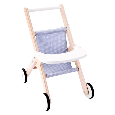 Cochecito de muñecas de madera gris azul