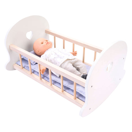 Cuna mecedora para cama de muñecas, gris blanco