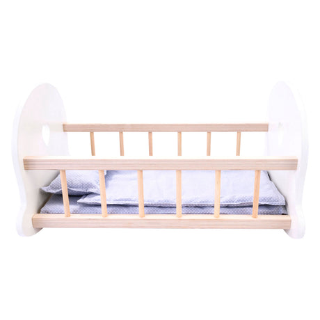 Cuna mecedora para cama de muñecas, gris blanco