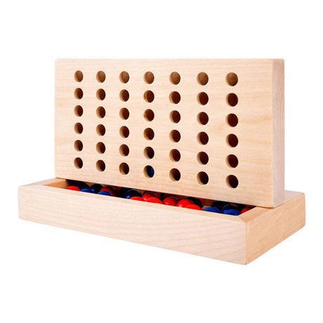Longfield cuatro en raya - juego de estrategia - madera - piedras rojas y azules - juego clásico de pensamiento y estrategia - corazón de ángel