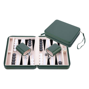 Juego de backgammon de viaje con cremallera - verde