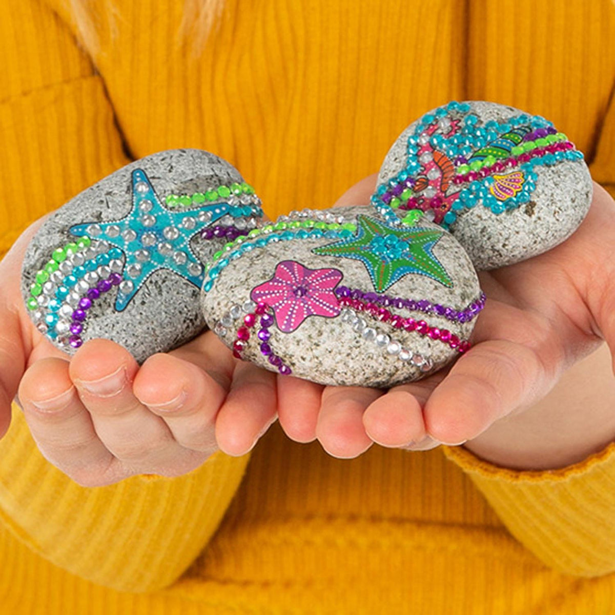 Set de manualidades Totum piedras decorativas con estrella de mar incl. Más de 350 diamantes de imitación: punta de regalo de estrella de mar de roca, juguetes creativos para manualidades de niñas y niños