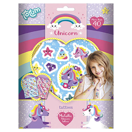 Totum unicornio tatuaje 40 piezas tatuaje infantil metalizado - maquillaje infantil vestir y accesorios de fiesta y disfraces