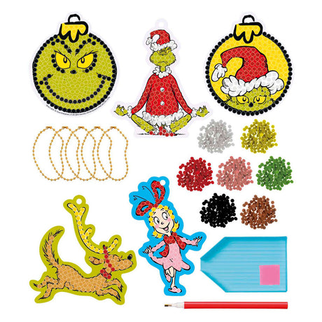 Totum el grinch - Haz 5 colgantes con pintura de diamantes - juguetes para niños y niñas a partir de 5 años - set de manualidades decoración del hogar