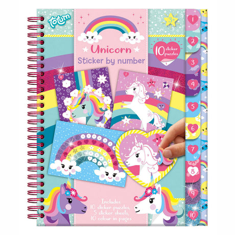 Totum libro de actividades de rompecabezas de pegatinas de unicornio a5 - pegatinas de libro de vacaciones por número incl. dibujos para colorear - juguetes para niñas a partir de 3 años