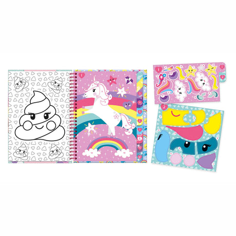 Totum libro de actividades de rompecabezas de pegatinas de unicornio a5 - pegatinas de libro de vacaciones por número incl. dibujos para colorear - juguetes para niñas a partir de 3 años