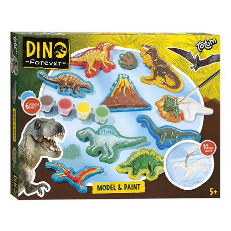 Totum Dinosaur Junior Set de manualidades, yeso y pintura, modelo Dino Forever, pintura, incluye yeso, 6 colores de pintura, consejo de regalo para niños