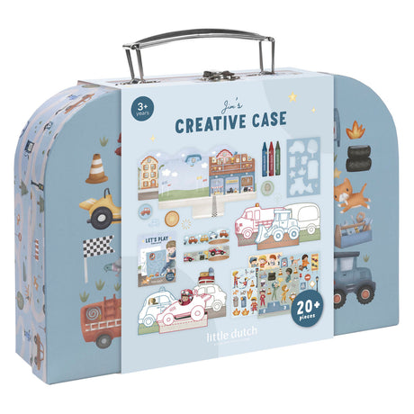 Maleta de manualidades Little Dutch - vehículos jim - con 3 sellos, 2 washi tapes, 3 ceras y mucho más - manualidades - juguetes infantiles - para niños - a partir de 3 años