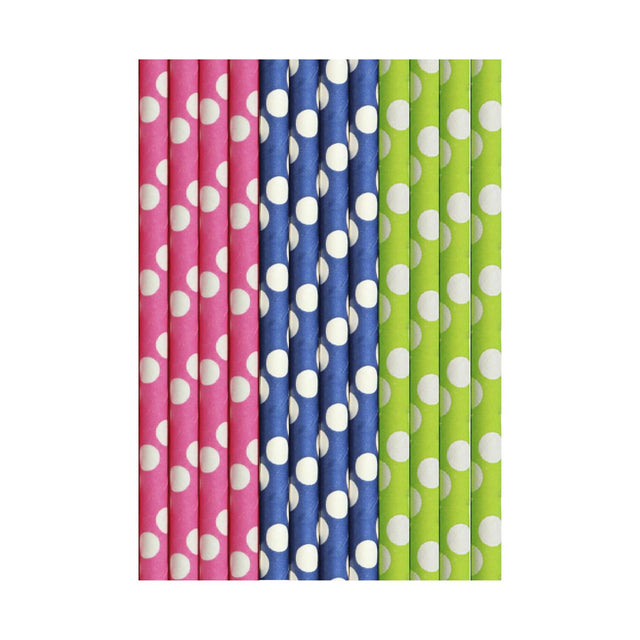 Pajitas de papel Duni cocktail dots: azul, verde rosa 15cm paquete de 25 piezas