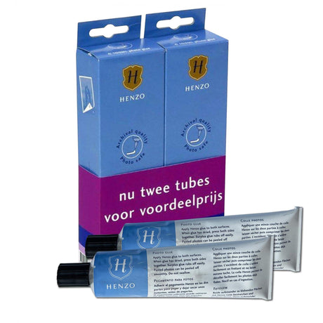 Paquete promocional de pegamento fotográfico Henzo 2x100ml