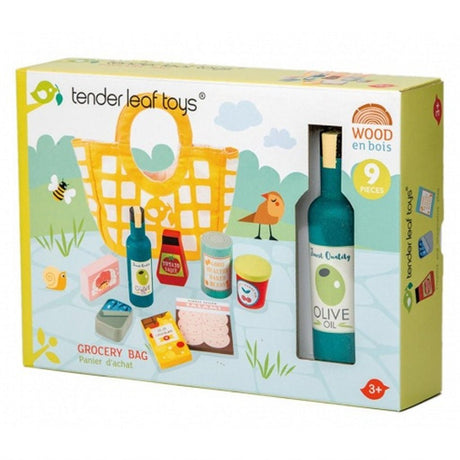 Tiernos juguetes comestibles de madera + bolsa de lona.