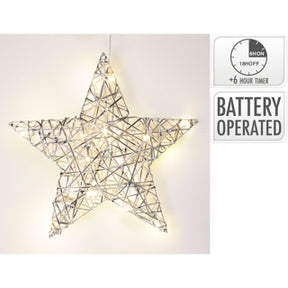 Estrella sin fuego 30cm con LED plateado