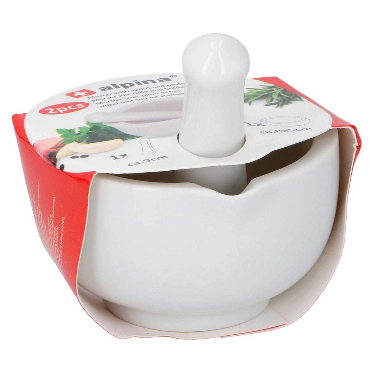 Alpina kitchen home alpina mortero con mano de cerámica - molinillo de especias y molinillo de especias - mortero con pico - adecuado para pesto, ajo, nueces, salsas y más - blanco