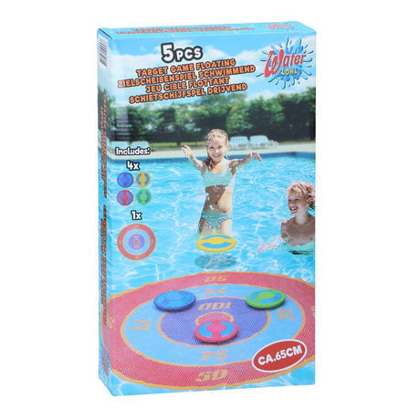 Eddy Toys Juego de lanzamiento de 5 piezas - Juguetes de piscina para niños - Juego de diana flotante con discos - Juego para agua y jardín - Diámetro 65 cm - Multicolor