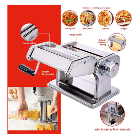 Manual para máquina de pasta Alpina - acero inoxidable - abrazadera de mesa - espaguetis, raviolis, lasaña