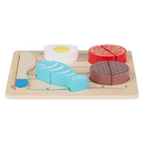 Puzzle de corte de madera carne pescado - 9 piezas.