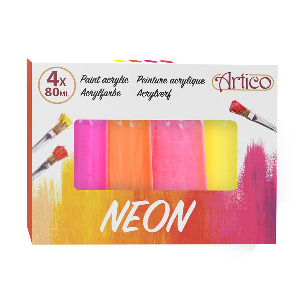 Pintura acrílica neón, 4 uds.