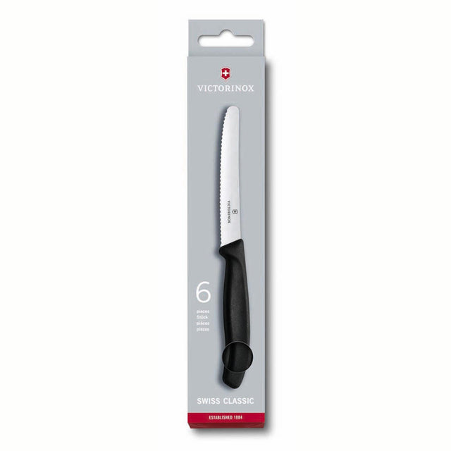 Victorinox cuchillos tomate de mesa hoja dentada negra caja de 6 piezas