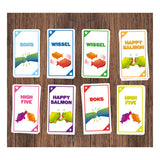 Juego de cartas de salmón feliz