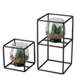 Boltze home planta artificial en maceta de cristal y soporte de metal negro sabia set 2 piezas 11x11 13x24cm