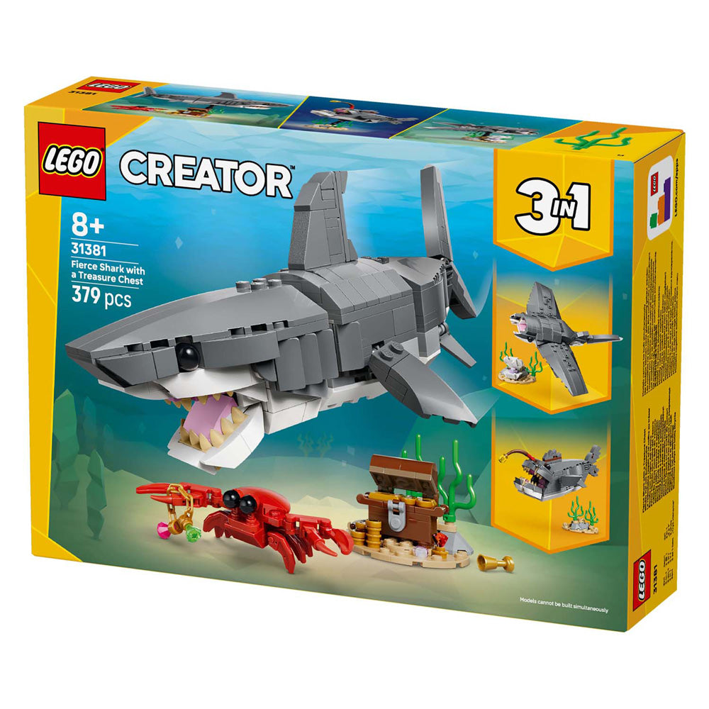 Lego juguete de construcción tiburón feroz con cofre del tesoro (31381)